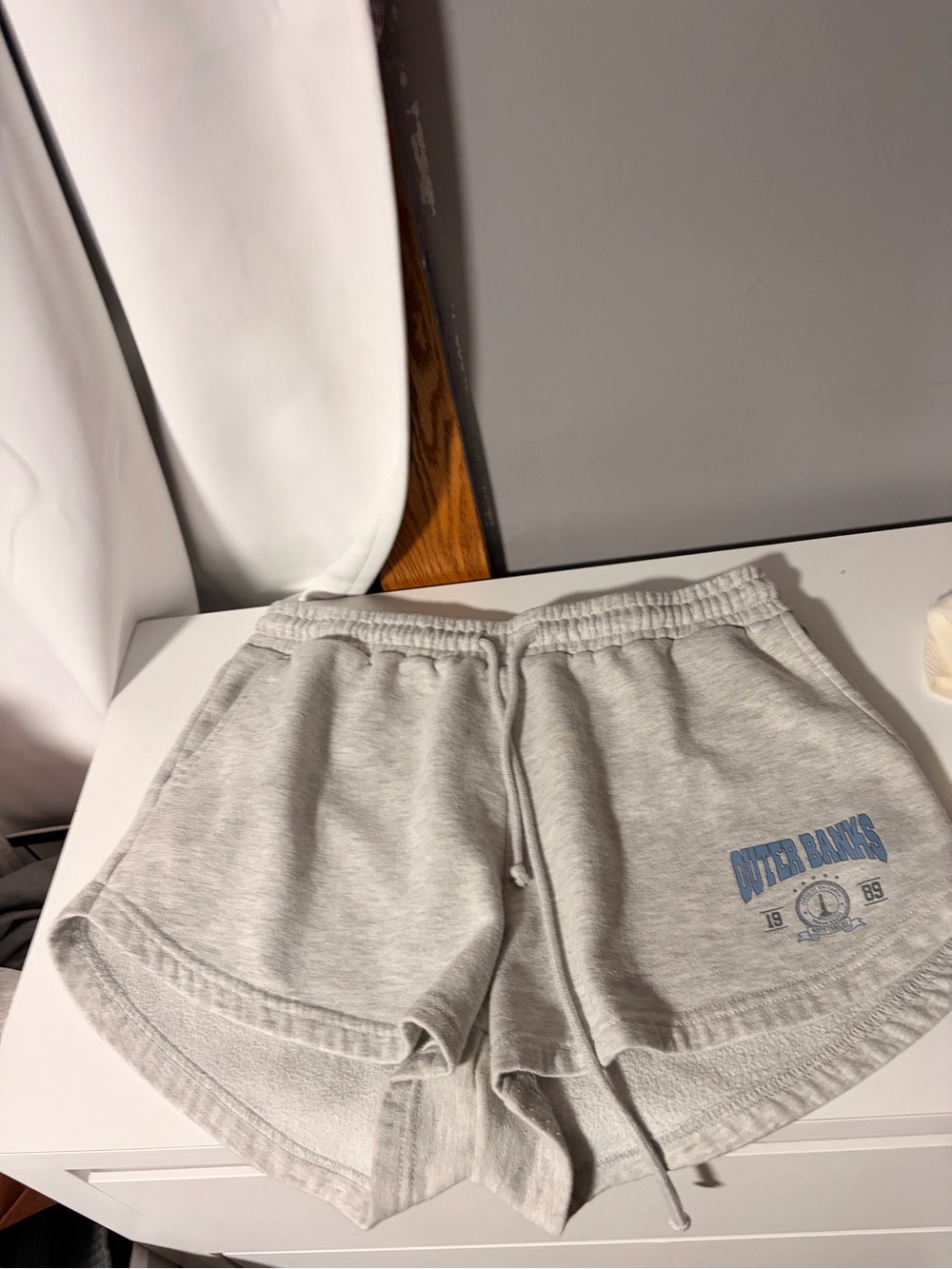 Sunday Light Gray Athletic Drawstring Shorts with Blue Logo